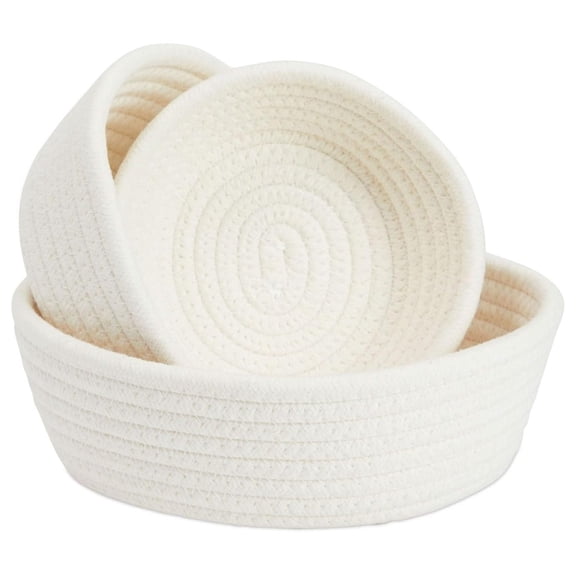Cotton Rope Storage Baskets Small Round Woven Nesting Bins White 3 Pack Organizing Baskets for Home Bedroom Bathroom Office Toy Accessories 6.5 x 2.9 in