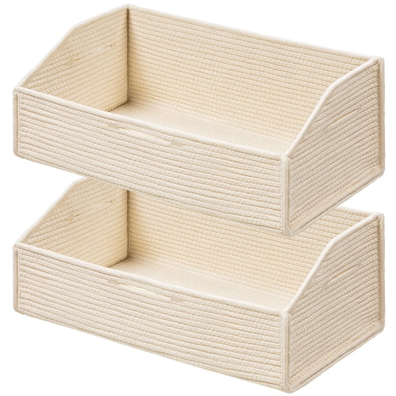 Cotton Rope Storage Bins 2-Pack, 19" Woven Shelf Basket for Closet