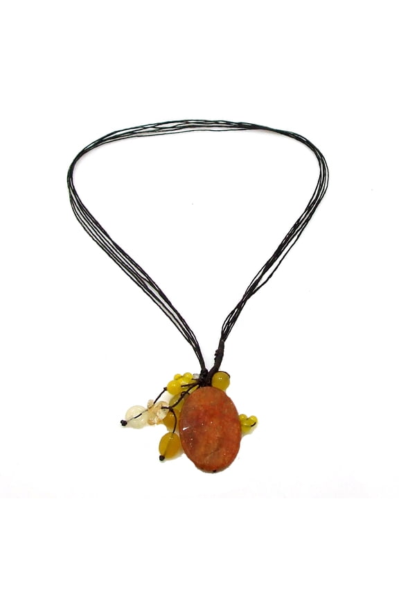 Cotton Rope Teardrop Statement Yellow Agate Pendant Necklace