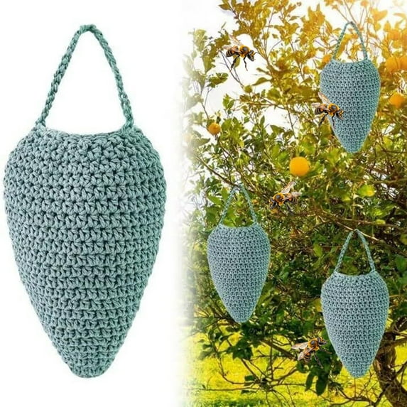 Cotton Rope Wasp Deterrent Hanging Net, Realistic Fake Honeycomb Design for Garden, Patio, Porch, Outdoor Natural Bee Repellent, Weather Resistant Decorative Pest Control for Deck & Farmhouse