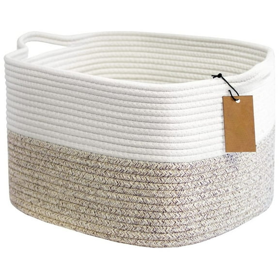 Cotton Rope Woven Basket with Handles, Blanket Basket 13.5" x 11" x 9.5", Large Storage Baskets for Organizing