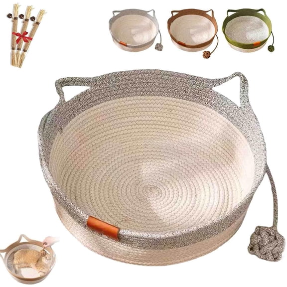 Cotton Rope Woven Cat Basket with Built-In Play Ball, Soft & Cozy Sleeping Spot, Secure Nest Design for Relaxed Lounging