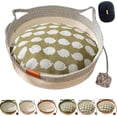 thumbnail image 1 of Cotton Rope Woven Cat Bed Basket Round, Foldable Sleeping Basket with Playing Rope Ball, Handwoven Scratchable Breathable Weave for Small Dogs Pets, 1 of 8