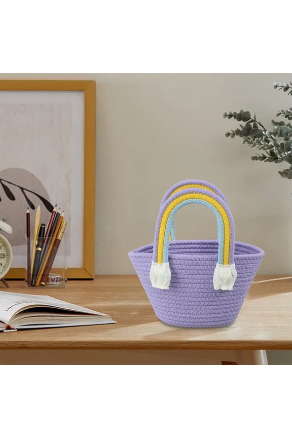 Cotton Rope Woven Handbag and Picnic Basket, Handmade Breathable Storage Bag with Reinforced Handle, Large Capacity Organizer for Home Storage, Nursery, Picnic, Travel and Daily Carry