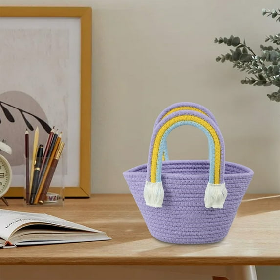 Cotton Rope Woven Handbag,Picnic Basket,Woven Storage Bag,Household Organizer Basket,Breathable Natural Bag,Reinforced Handle Bag,Decorative Storage Bag,Outdoor Picnic Daily Use Bag