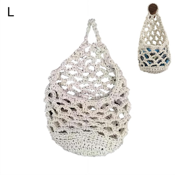 Cotton Rope Woven Hanging Produce Storage Net, Handmade Crochet Fruit & Vegetable Organizer Bag for Kitchen