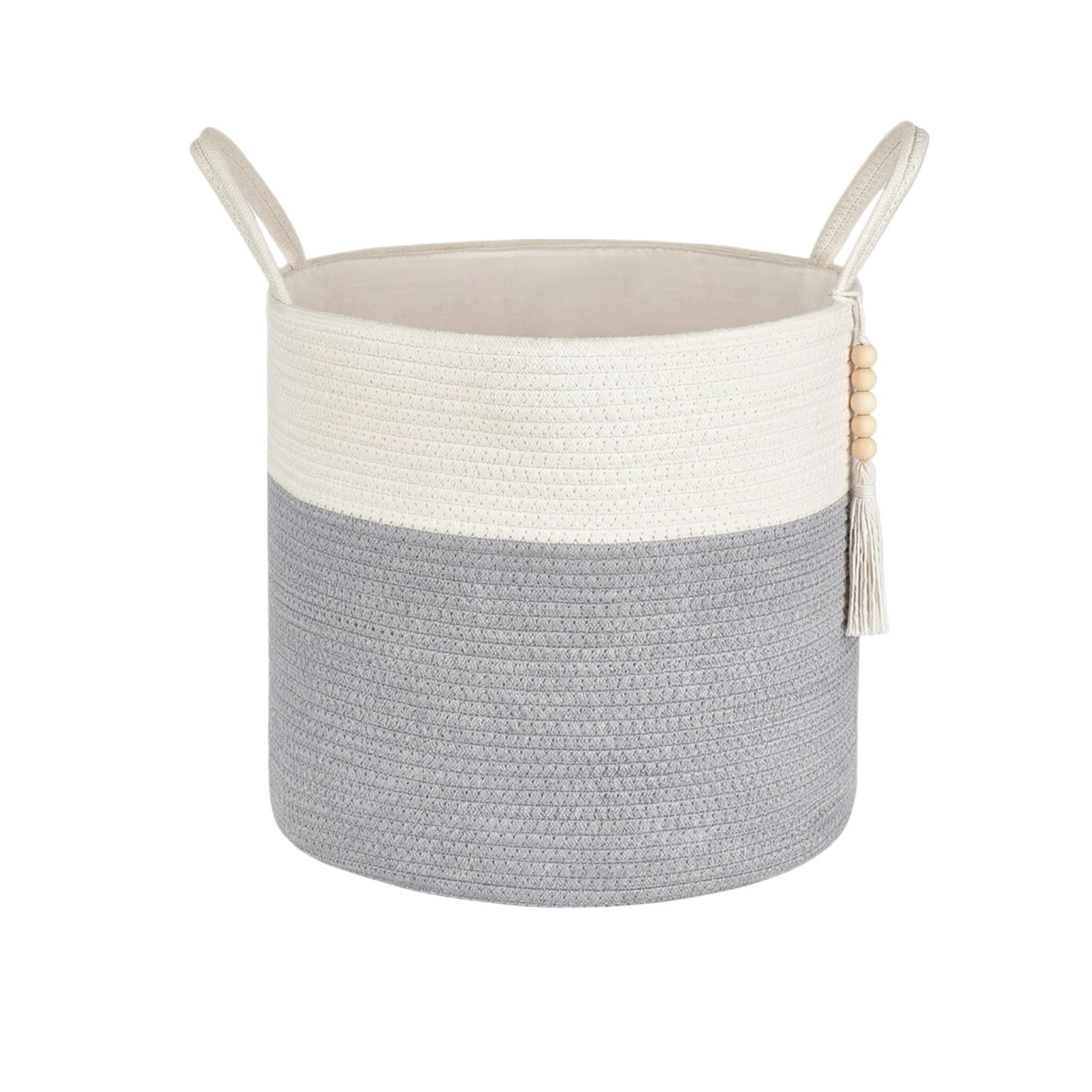 Cotton Rope Woven Laundry Basket, Dirty Clothes Storage Hamper, Decorative Straw Weaving Organizer Bin, Household Storage for Living Room and Bedroom