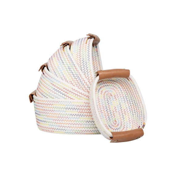 Cotton Rope Woven Storage Basket Set of 5, Multicolor Shelf Organizer Bins with Handles