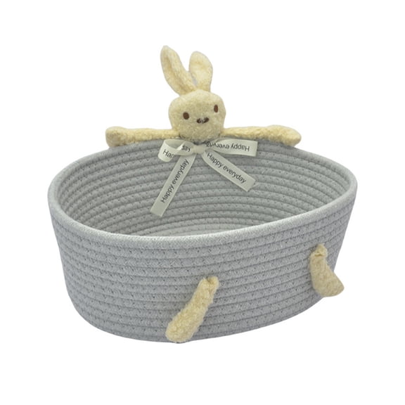 Cotton Rope Woven Storage Basket with Bunny Decor, Small Decorative Organizer Bin for Makeup, Toys, Sundries & Home Entryway