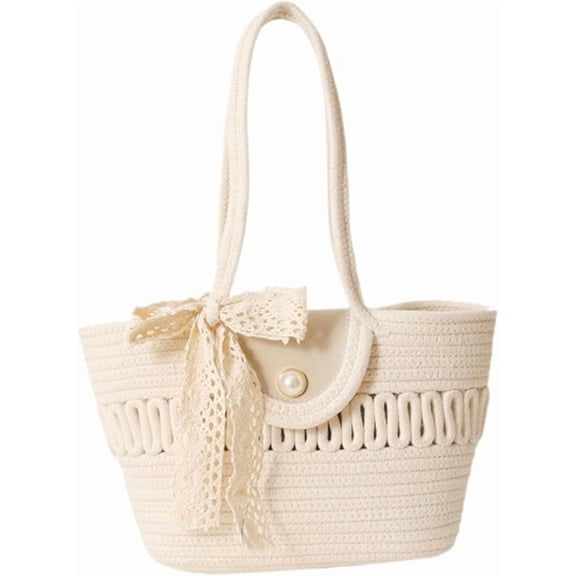 Cotton Rope Woven Tote Bag Fashion Boho Purse for Shopping Travel Holiday Beach