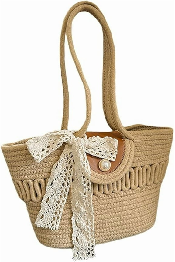 Cotton Rope Woven Tote Bag Fashion Boho Purse for Shopping Travel Holiday Beach