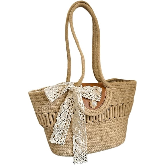 Cotton Rope Woven Tote Bag Fashion Boho Purse for Shopping Travel Holiday Beach
