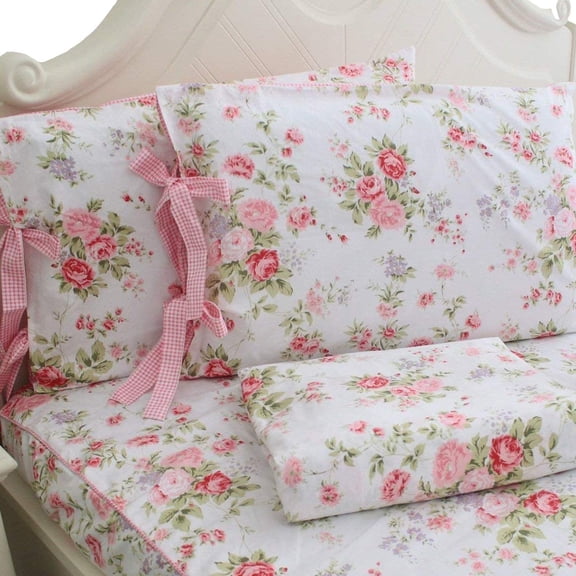 Cotton Rose Floral Print Bed Sheets 4-Piece King Size