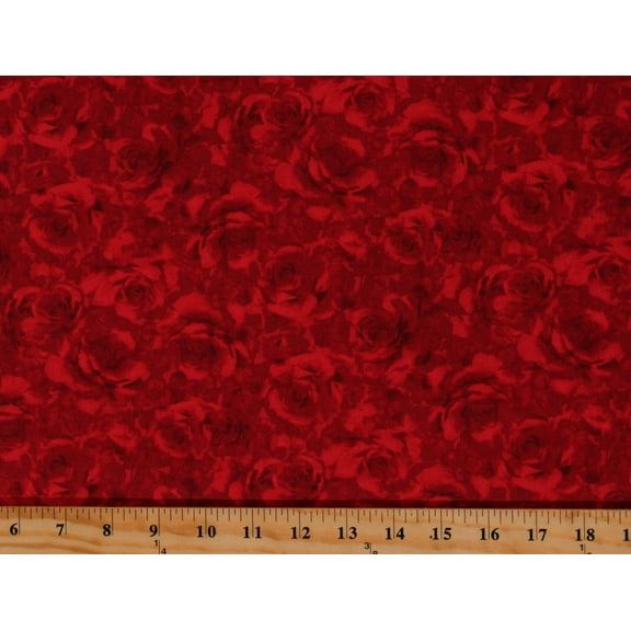 Cotton Roses Valentine's Day Flowers Floral Love Red Cotton Fabric Print by the Yard (FLUER-C7979-RED)