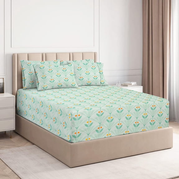 Cotton All Round Elastic Fitted Bedsheets With 2 Pillow Covers - 78x72+10 Inches, Sea Green | Double Bed With Long Lasting - 180 Thread Count Super Soft Wrinkle Free