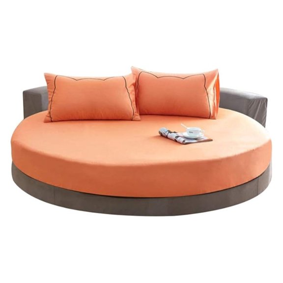 Cotton Round Fitted Sheet 200cm, 100% Pure Cotton Bed Cover - Solid Orange, Elastic Deep Pocket, Soft Breathable Bedding for Round Beds, Wedding Gift