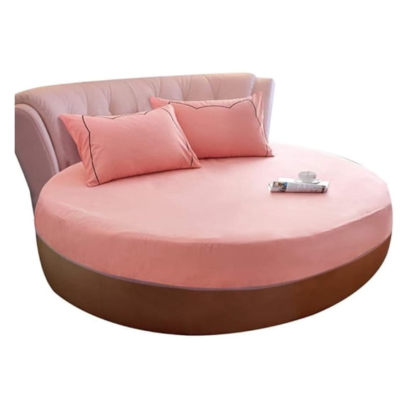 Cotton Round Fitted Sheet 220cm, Soft Bed Cover - Pink
