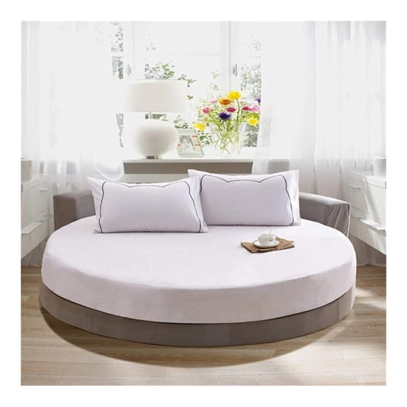 Cotton Round Fitted Sheet 220cm, Solid Color Bed Cover - Soft Breathable 100% Cotton Round Bedding, Elastic Deep Pocket, for Round Beds, Wedding Gift - White