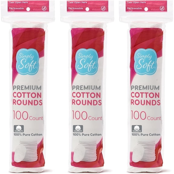 Cotton Rounds (300 Count), 100% Cotton Absorbent and Textured Cotton Pads, Lint-Free