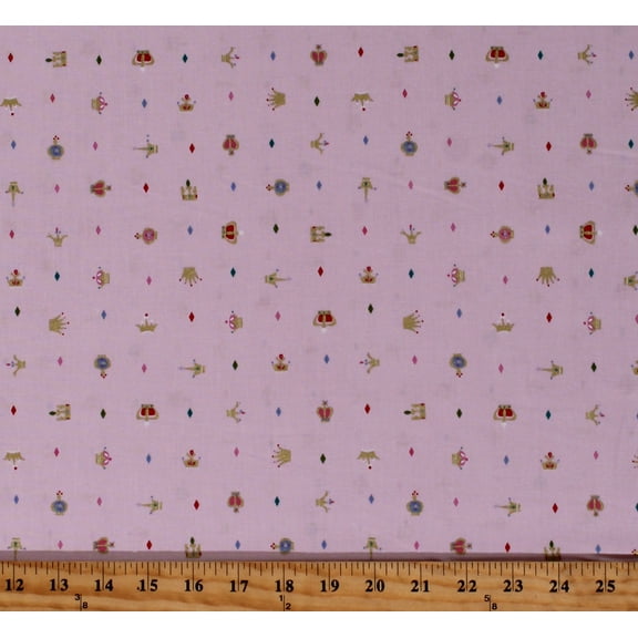 Cotton Royal Crowns Diamonds Fairytale Princess Little Brier Rose Girls Kids Pink Cotton Fabric Print by the Yard (SC11075-PINK)