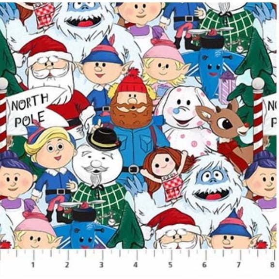 Cotton Rudolph the Red-Nosed Reindeer Characters Yeti Snowmen Christmas Northcott Cotton Fabric Print by the Yard (RD1000-10)