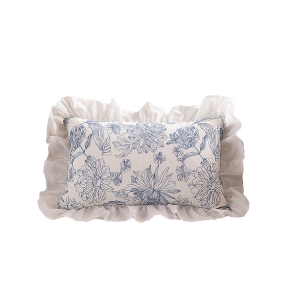 Cotton Ruffle Pillow Shams,Floral Ruffle Decorative Euro Pillow Covers, Square Cushion Cases with Ruffle Shabby Chic Rustic Pretty Vintage Bed Euro Pillow Cases