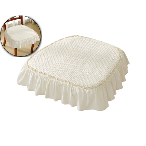 Cotton Ruffled Chair Cushion, Dining Room Kitchen Chair Cover with Ruffle Skirt, Thick Farmhouse Square Chair Pad Stool Mat for Banquet Hotel Wedding Party
