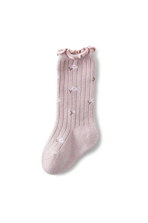 Cotton Ruffled Mid-tube Socks Baby Girls Boys Knee High Socks Cute Infant Striped Long Stockings