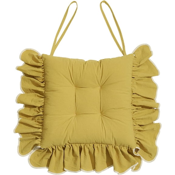 Cotton Ruffles Chair Cushion for Dining Chairs Soft Comfortable Chair Pads with Ties Farmhouse Country Seat Cushion for Kitchen Chairs Office Chairs (Yellow,16"x16")