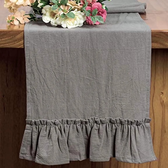 Cotton Ruffles Table Runner Event Party Supplies Fabric Decor Romantic Solid Colour Placemat for Holiday Wedding Christmas Doily