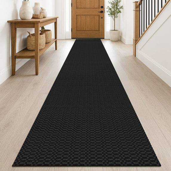 iOhouze Runner Rug for Hallways 2x10 ft Washable Runner Area Rug with Rubber Backing Braided Cotton Entryway Rugs Indoor Carpet Rugs for Hallway Kitchen Entryway Bedroom, Black/Charcoal Grey