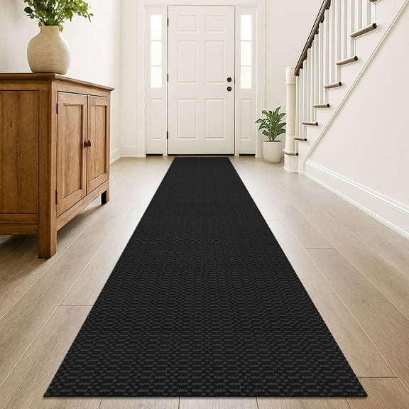 iOhouze Runner Rug for Hallways 2x12 ft Washable Runner Area Rug with Rubber Backing Braided Cotton Entryway Rugs Indoor Carpet Rugs for Hallway Kitchen Entryway Bedroom, Black/Charcoal Grey