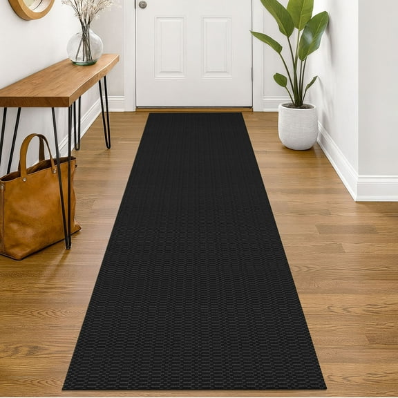 iOhouze Runner Rug for Hallways 2x7 ft Washable Runner Area Rug with Rubber Backing Braided Cotton Entryway Rugs Indoor Carpet Rugs for Hallway Kitchen Entryway Bedroom, Black/Charcoal Grey