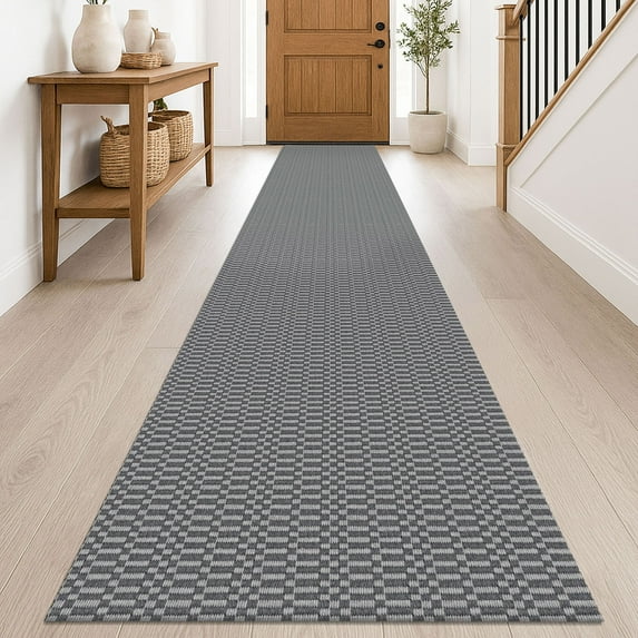 iOhouze Runner Rug for Hallways 2x10 ft Washable Runner Area Rug with Rubber Backing Braided Cotton Entryway Rugs Indoor Carpet Rugs for Hallway Kitchen Entryway Bedroom, Charcoal Grey/Dark Grey