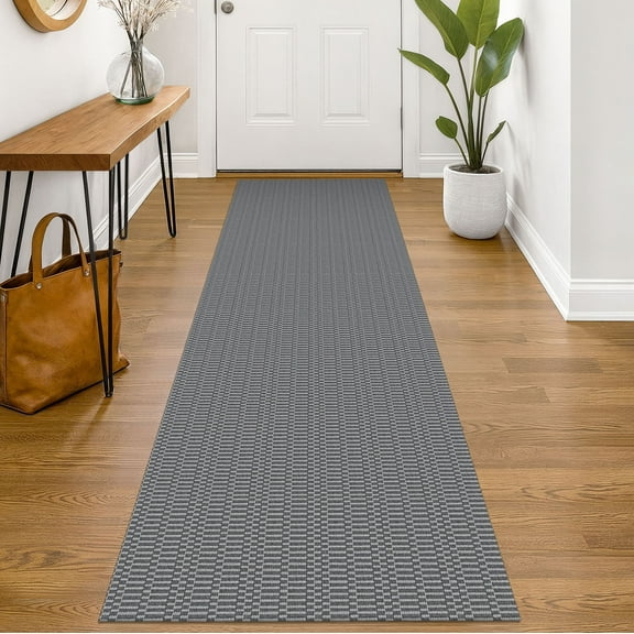 iOhouze Runner Rug for Hallways 2x7 ft Washable Runner Area Rug with Rubber Backing Braided Cotton Entryway Rugs Indoor Carpet Rugs for Hallway Kitchen Entryway Bedroom, Charcoal Grey/Dark Grey