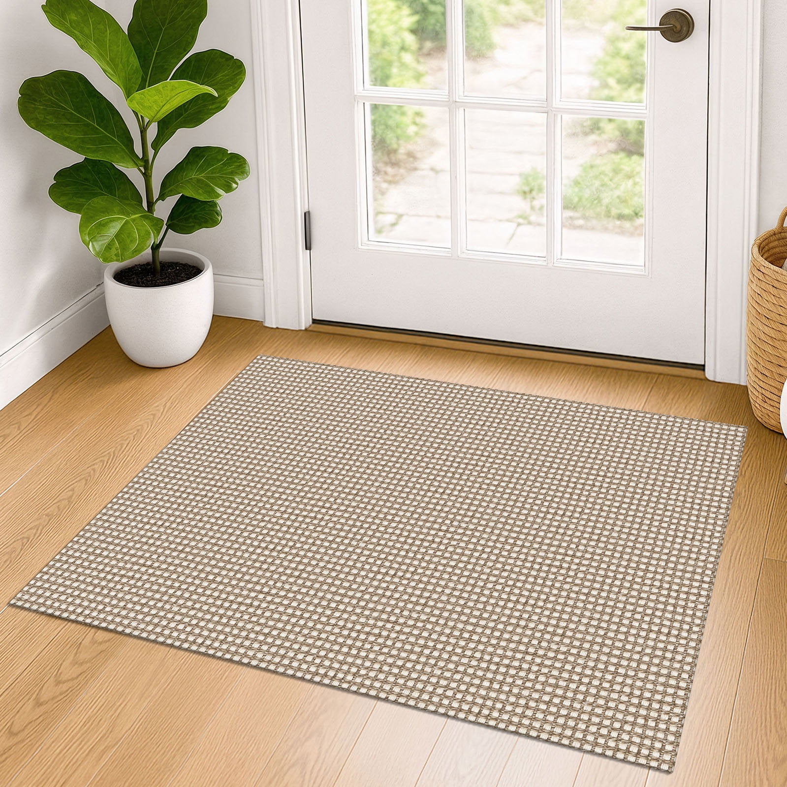 iOhouze Boho Entryway Rugs 2x3 ft Small Area Rugs Washable Rugs Rubber Backed Front Door Rug Cotton Entrance Rugs for Front Porch Bathroom Kitchen Bedroom, Ivory/Khaki