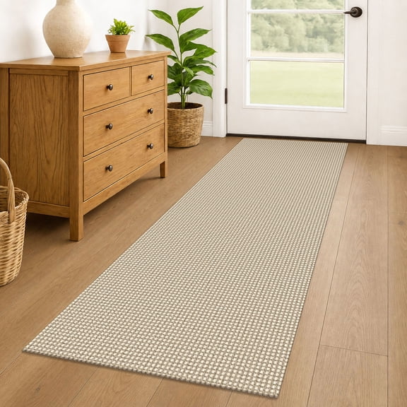 iOhouze Runner Rug for Hallway 2x6 ft Washable Hall Carpet Runner Rubber Backed Hallway Runner Cotton Entryway Runner Rug Floor Runners for Indoor Hallway Bedroom Kitchen, Ivory/Khaki