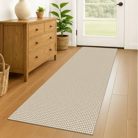 iOhouze Runner Rug for Hallway 2x6 ft Washable Hall Carpet Runner Rubber Backed Hallway Runner Cotton Entryway Runner Rug Floor Runners for Indoor Hallway Bedroom Kitchen, Ivory/Khaki