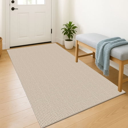 iOhouze Area Rug 3'x5' for Entryway Washable Rugs with Rubber Backing Boho Kitchen Rugs for Entryway Entrance Bathroom Kitchen, Ivory/Khaki