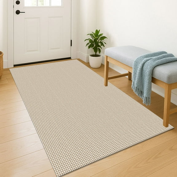 iOhouze Area Rug 3'x5' for Entryway Washable Rugs with Rubber Backing Boho Kitchen Rugs for Entryway Entrance Bathroom Kitchen, Ivory/Khaki