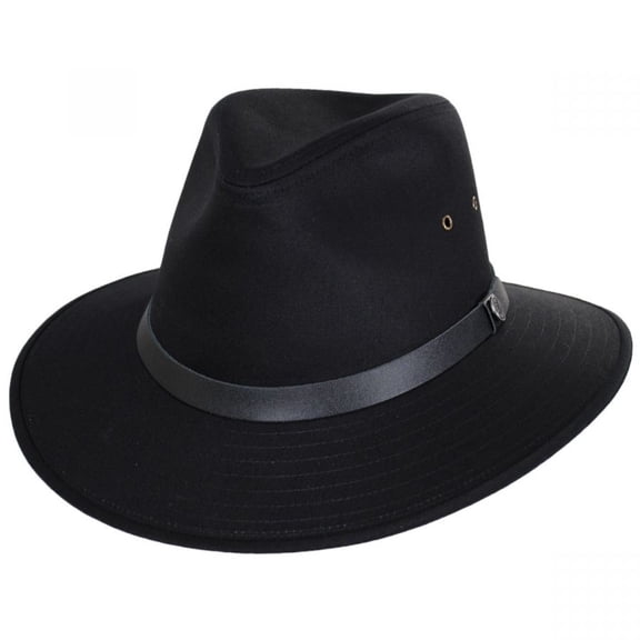 Cotton Safari Fedora Hat - Black - S - Black