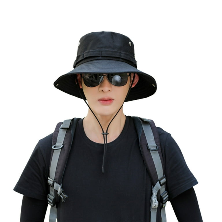 nsendm Male Hat Adult Garden Hat Ladies Men Mountaineering Fishing Solid  Color Hood Rope Outdoor Shade Foldable Casual Boys Straw Hat(Coffee, One