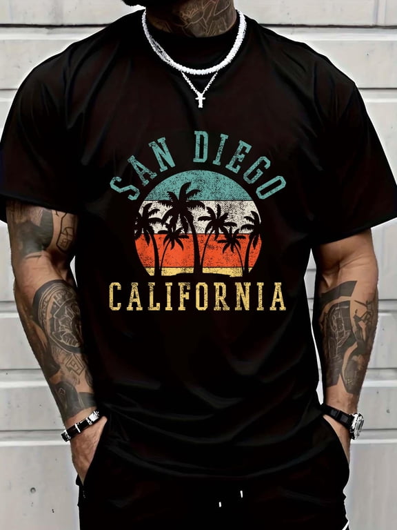 Cotton San Diego California T-Shirt Men's Casual Short Sleeve Graphic Tee