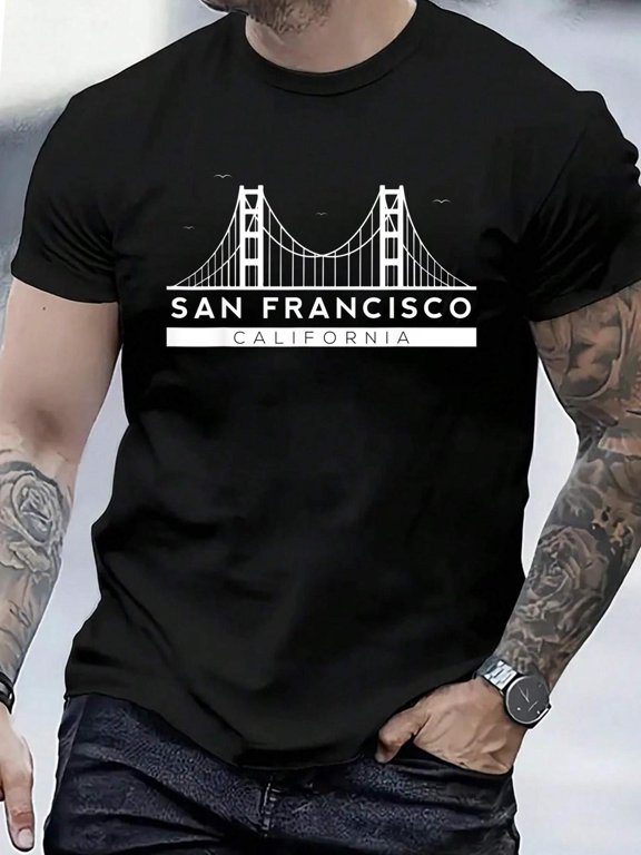 Cotton San Francisco California USA SF West Coast Golden Gate Gift T-Shirt Men's Graphic Tee,Casual Short Sleeve Shirt