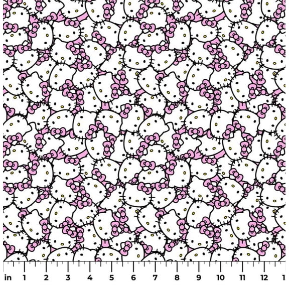 Cotton Sanrio Hello Kitty Kawaii Crowd Pink Packed Faces Iconic Bow Officially Licensed by Springs Creative Pink Cotton Fabric Print by the Yard (79663-A62028)