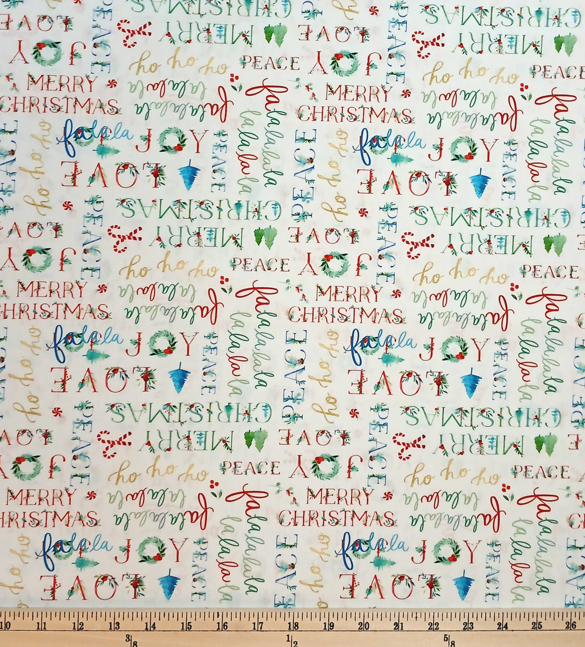 Cotton Santa Paws Christmas Phrases Words Text All Over Clothworks Cotton Fabric Print by the Yard (Y4429-1)
