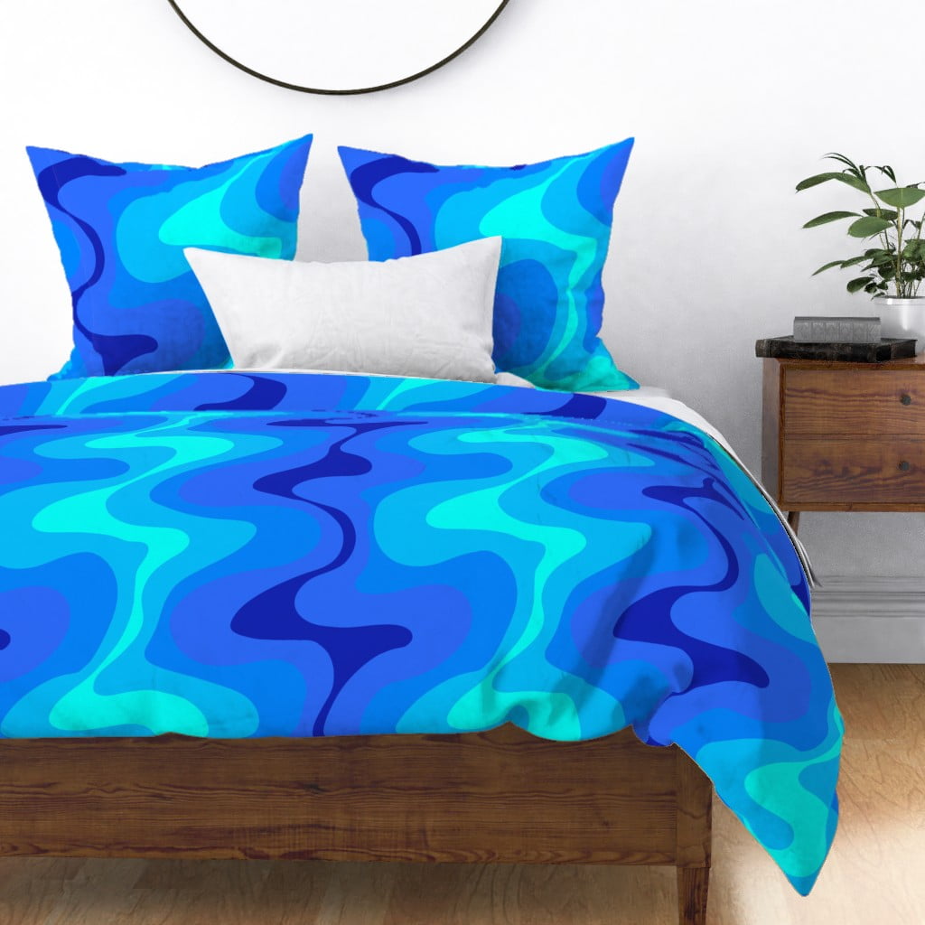 Cotton Sateen Duvet Cover, Full/Queen Psychedelic Waves Retro Oceanic