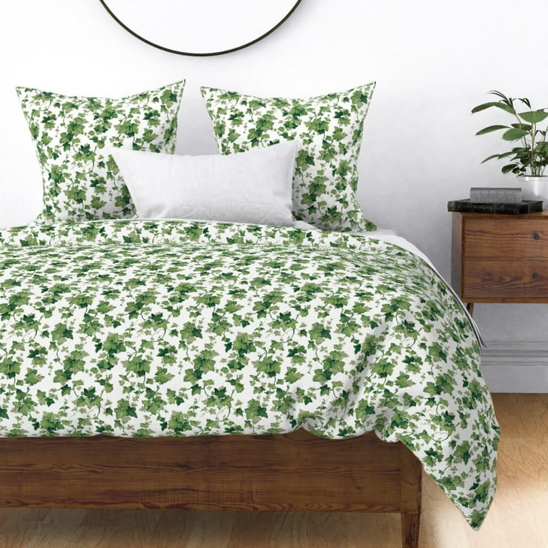 Cotton Sateen Duvet Cover, King/Cali King - English Bright Leaves Botanical  Vines Green Greenery Print Custom Bedding by Spoonflower 