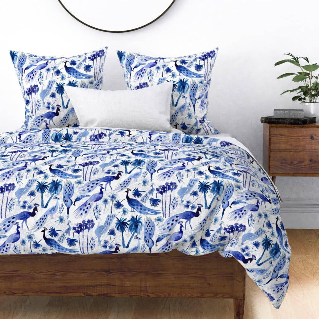 Cotton Sateen Duvet Cover, King/Cali King Peacock Peacocks Bird Birds