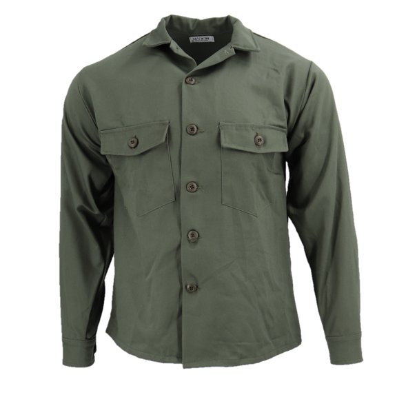 Cotton Sateen Fatigue Shirt, 100% Cotton, Wrinkle Resistant, Made in USA, Olive Green, Size 14.5